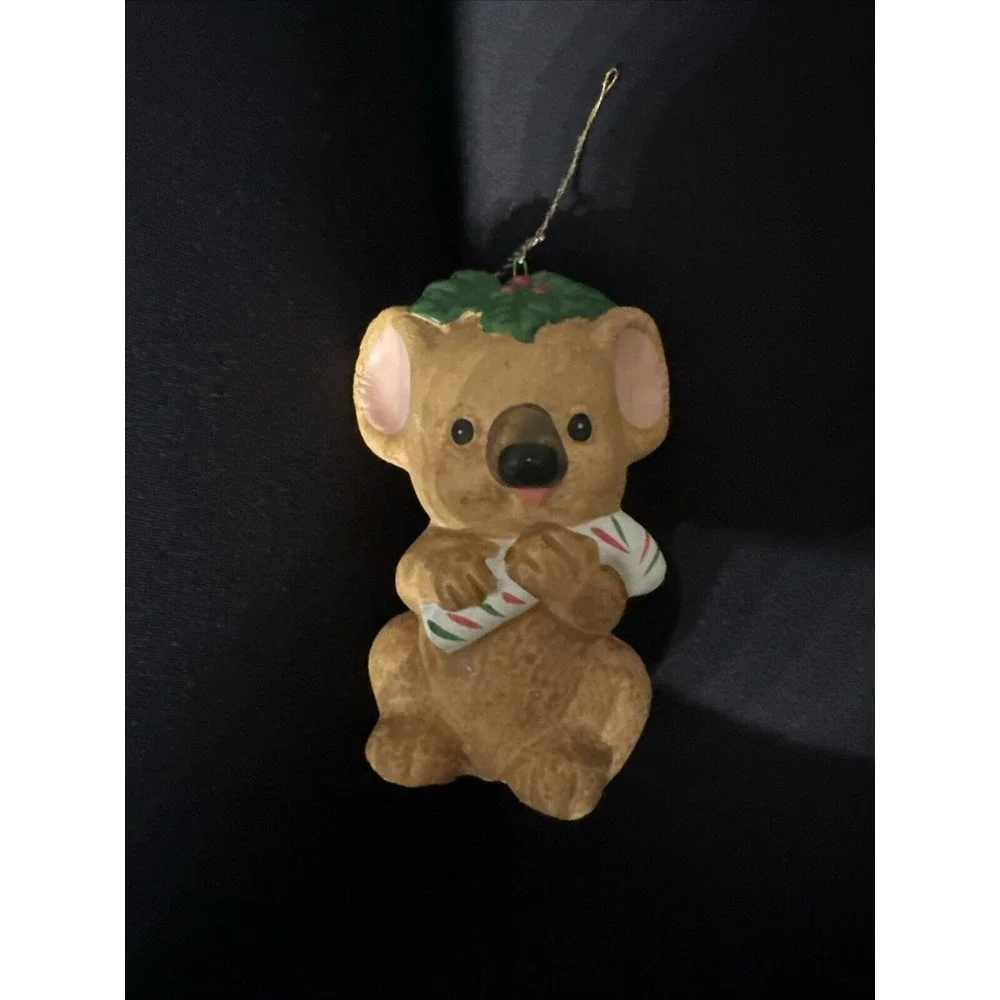 Lefton Ceramic Christmas Koala Bear  Holding Striped Candy Cane 3